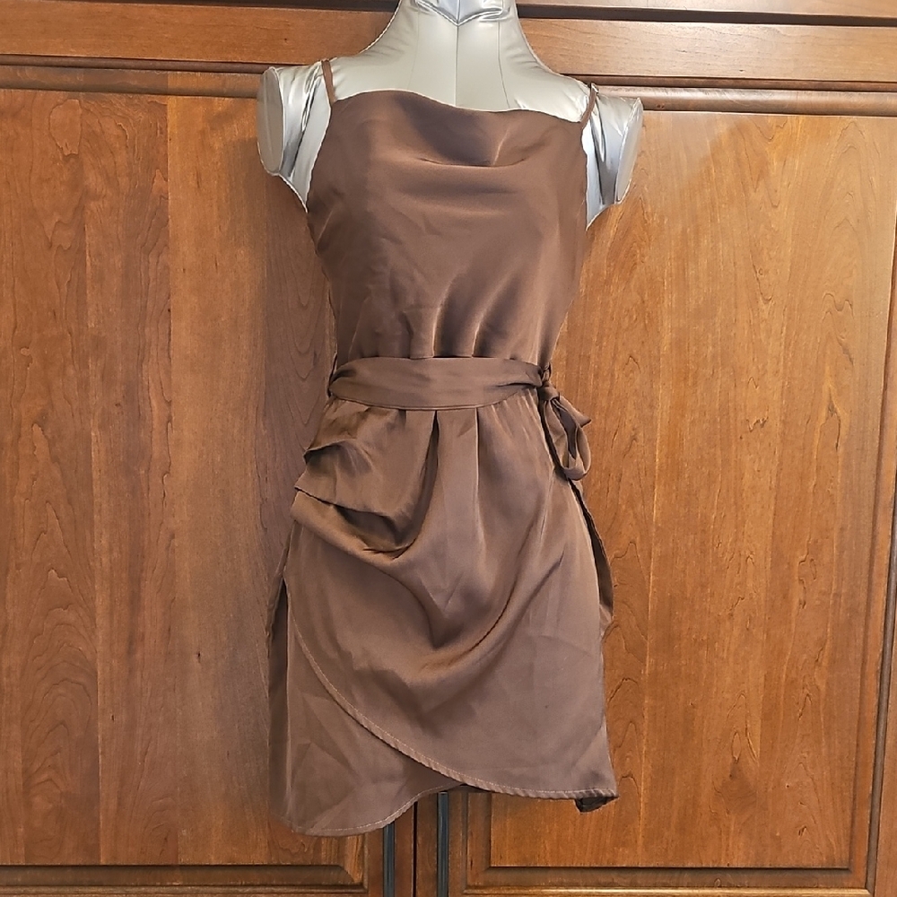 Altar'd State Brown Satin Mini Dress